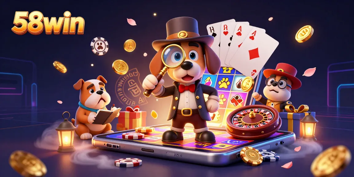 Experience thrilling games at 58win with a fun-filled 3D casino illustration.