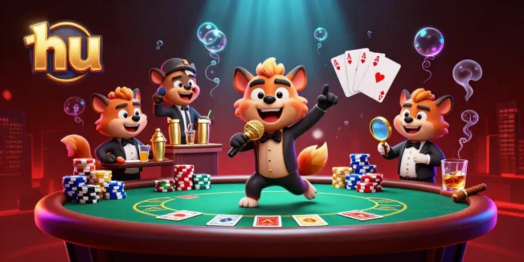 Hyenas entertaining at a comedy casino club featuring vibrant casino elements, the keyword hu incorporated.