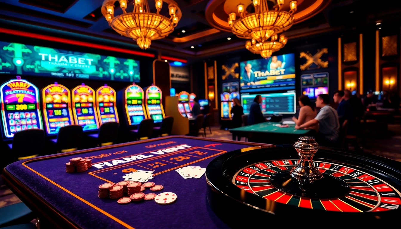 Engage in high-stakes action at Thabet không bị chặn casino, showcasing vibrant games and players.