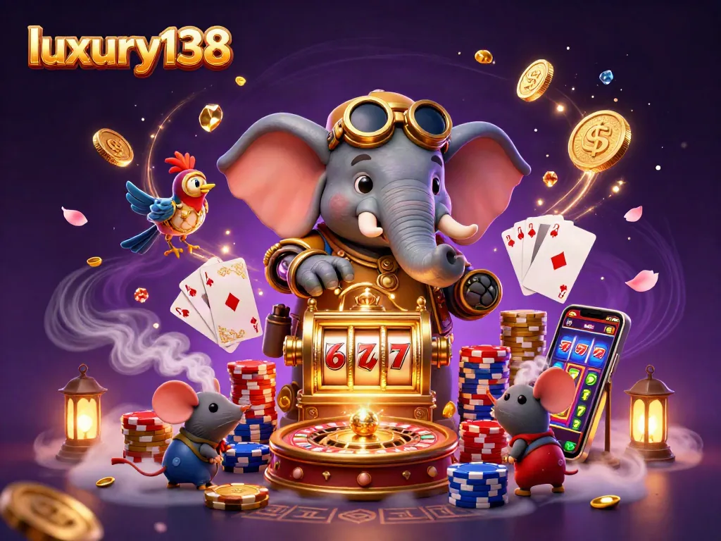 Experience excitement at luxury138 with the steampunk elephant engineer and winning slot machine interactions.