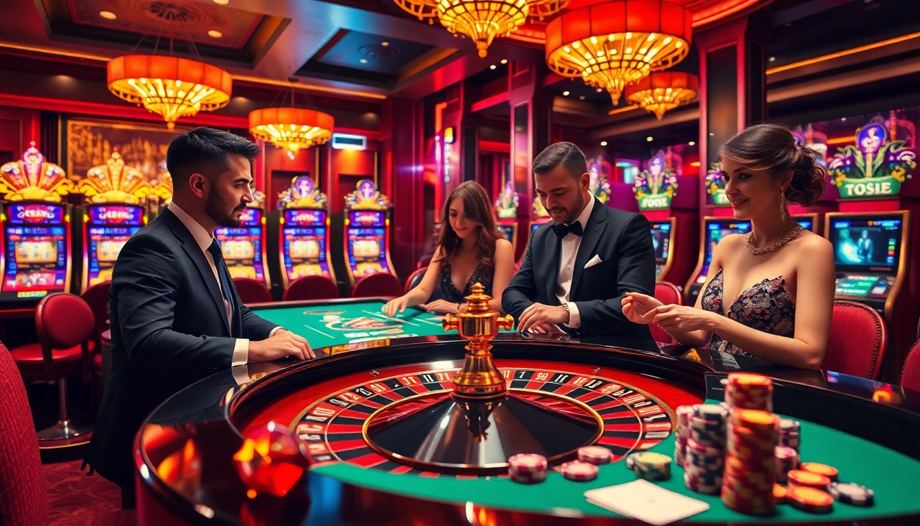 Players enjoying vibrant casino games at THABET, featuring roulette and slot machines.