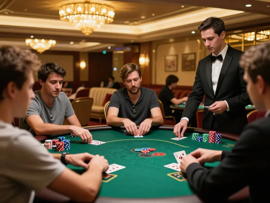 Watch players engage in a thrilling poker game at https://cak-t.com/ with warm lighting and high-stakes tension.