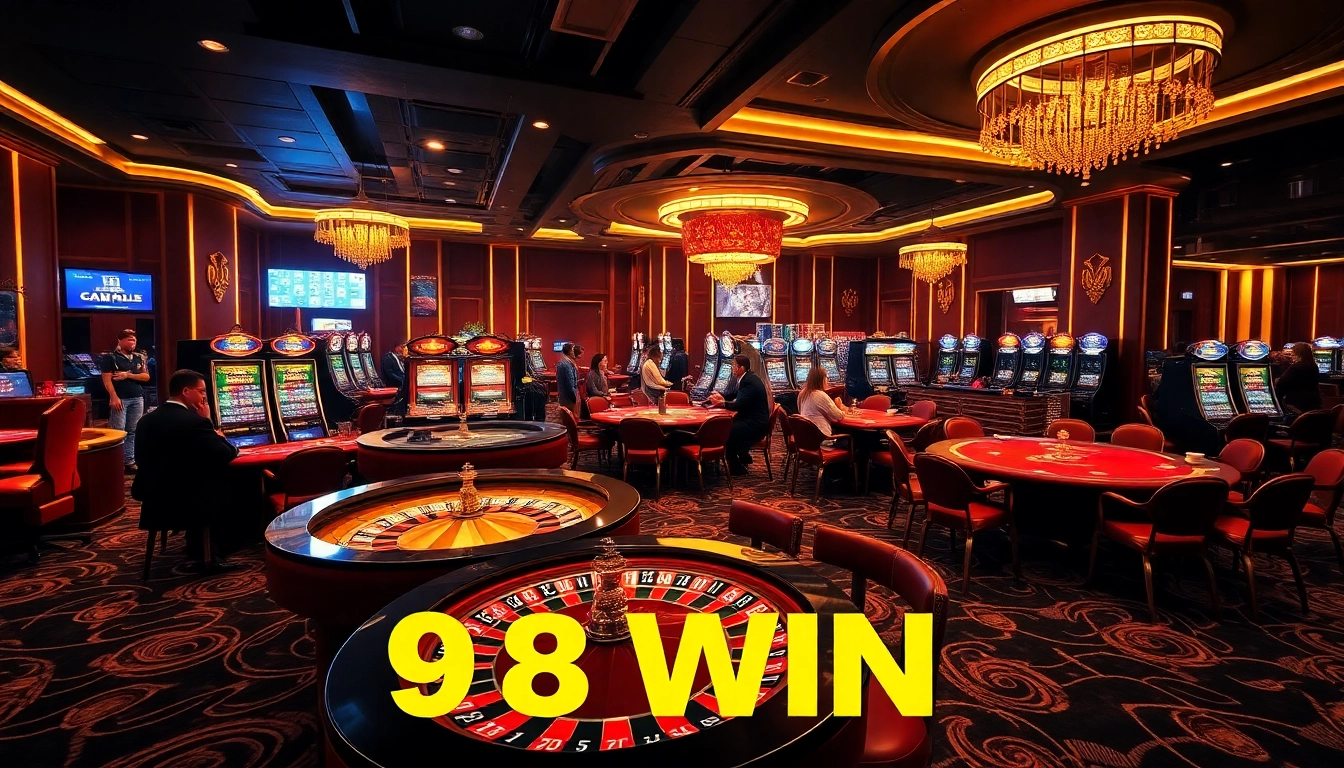 Experience the thrill of 98 WIN with players engaged at luxury casino tables.