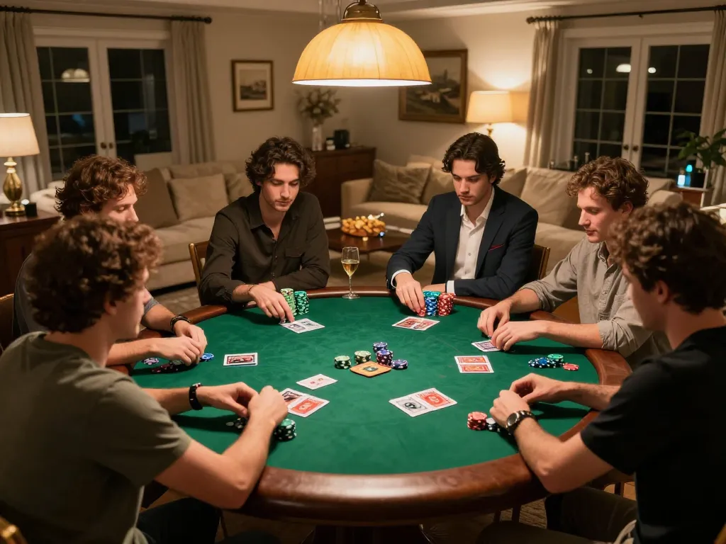 Engaging poker night with friends reveals strategic gaming at TR88, showcasing intense card play.