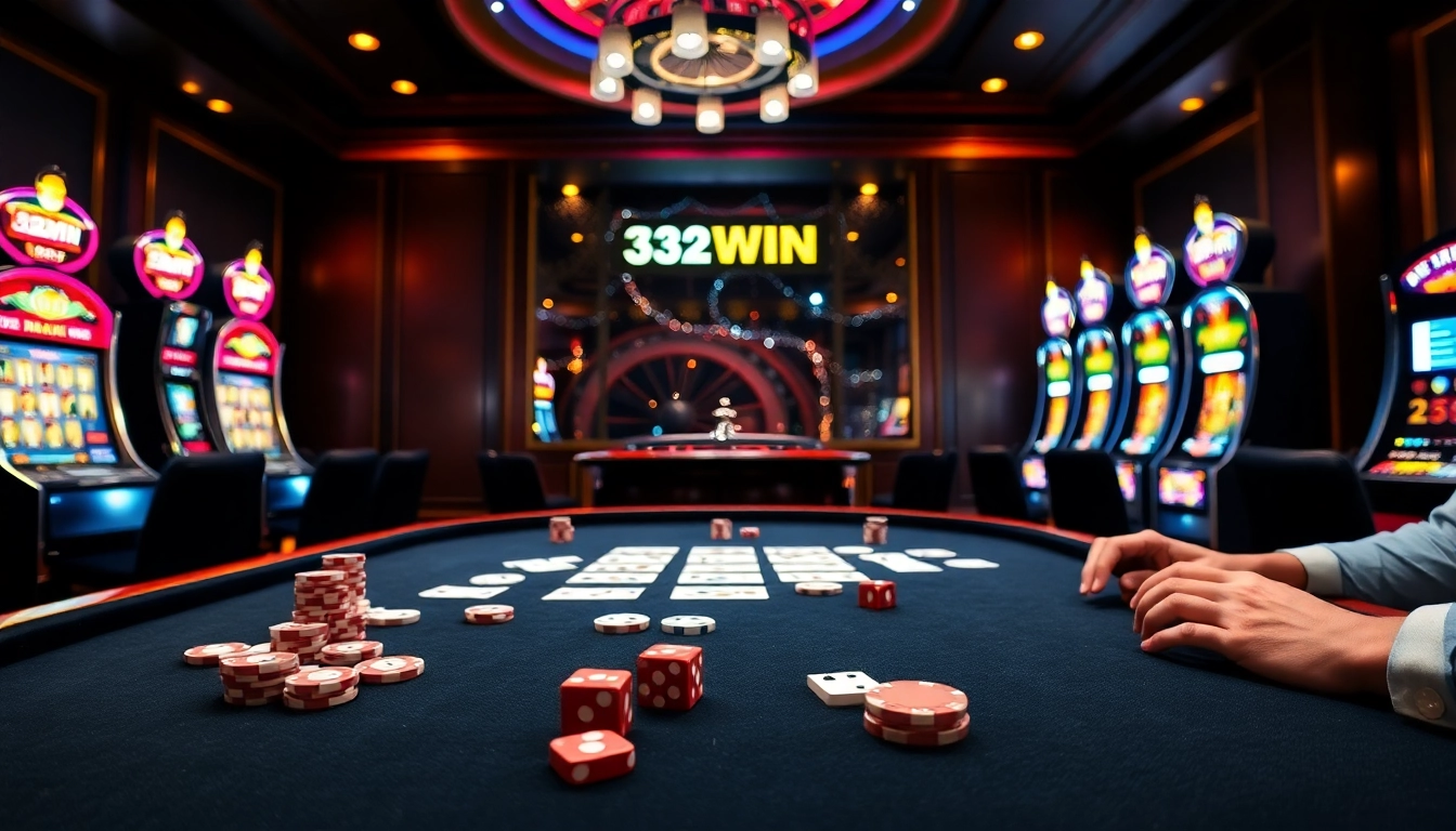 Experience the excitement of 32WIN at an elegant casino poker table filled with action.