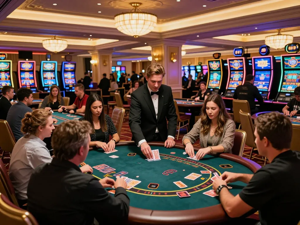 fa88 players enjoying blackjack at a vibrant casino, showcasing strategy and excitement
