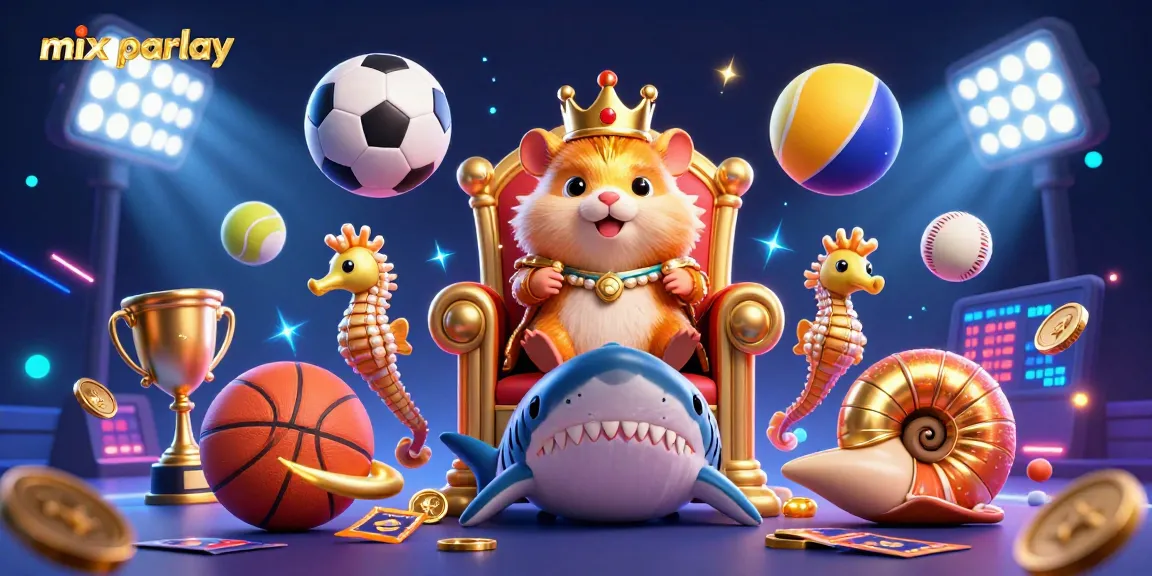 Engage with the mix parlay concept in a vibrant sports betting scene featuring a hamster king and dynamic game elements.