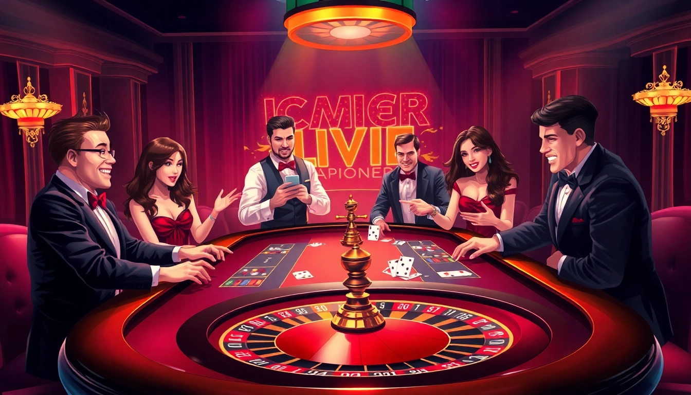 Experience the excitement of Live Casino 69VN with dealers, poker chips, and vibrant action.