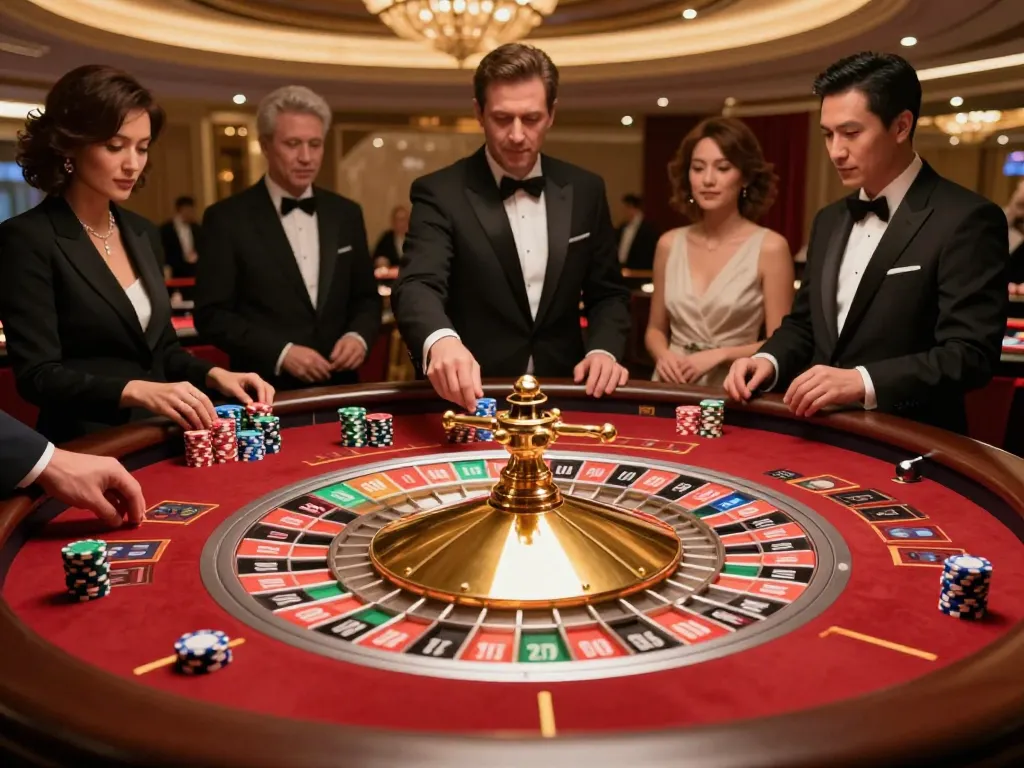 Experience GG777 roulette excitement with players at a luxurious casino table.