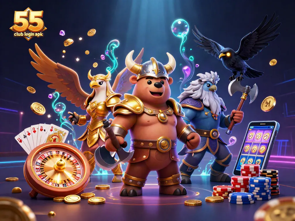 Engage with thrilling gameplay on the 55 club login apk featuring a Viking berserker and Valkyrie.