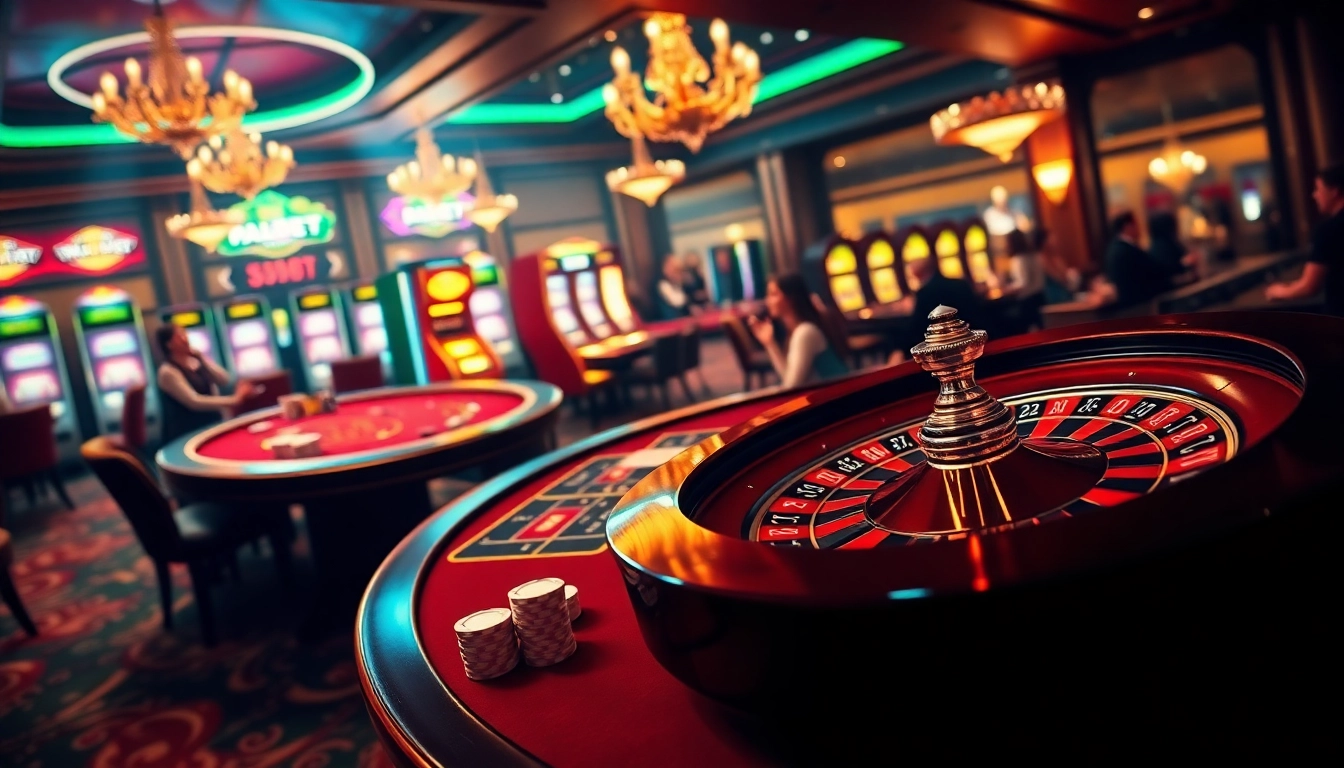 Win big with 8kbet at a luxurious casino featuring vibrant tables and exciting games.