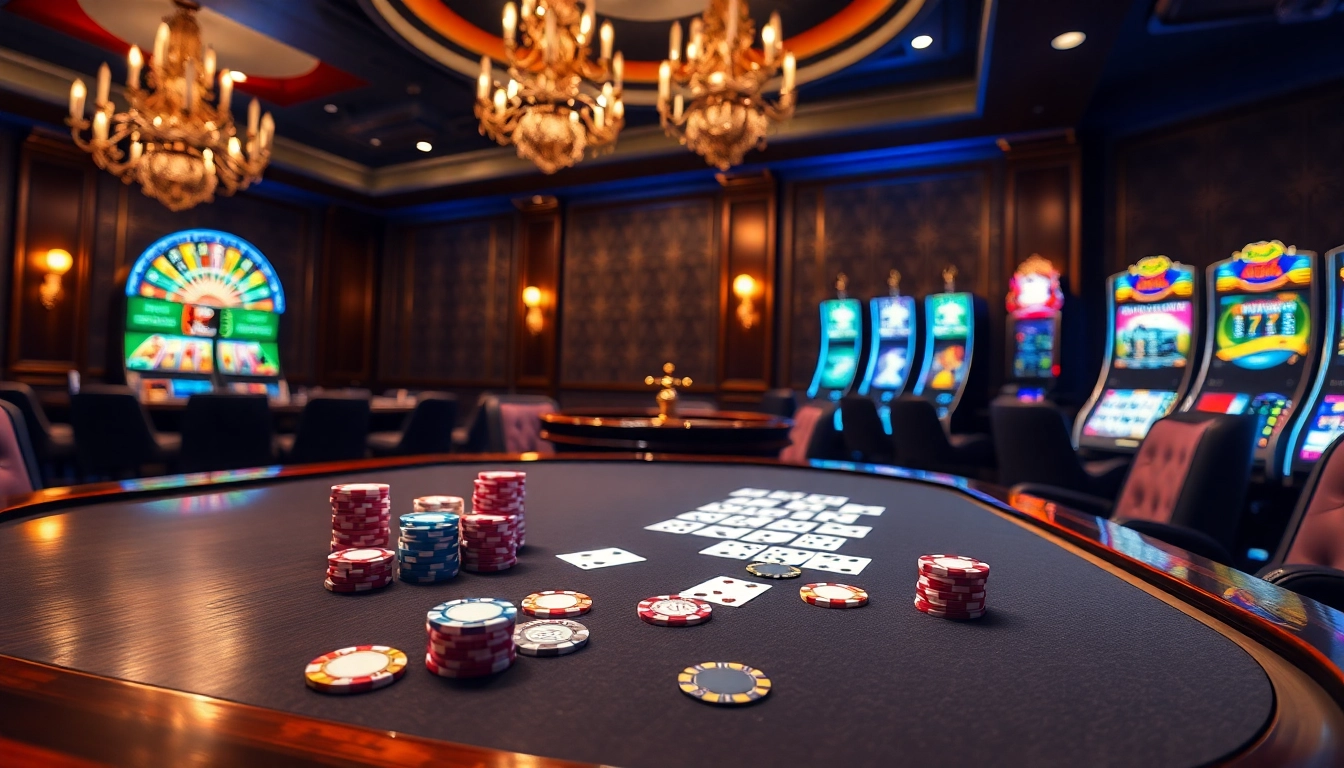 Experience exciting gameplay at https://188v.bz/ with vibrant casino visuals featuring poker tables and slot machines.