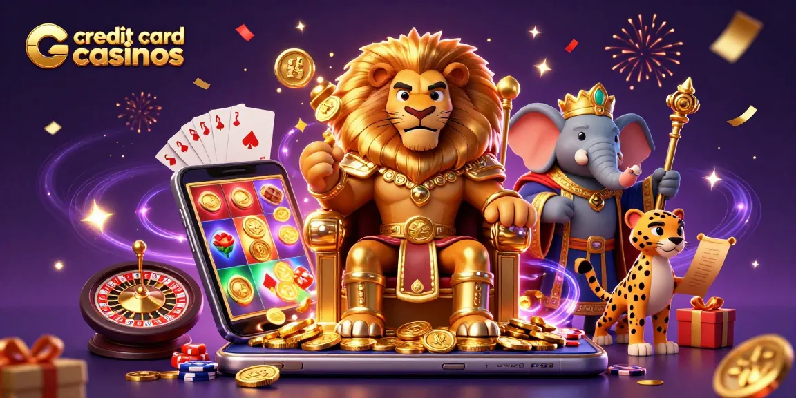 Experience the excitement of credit card casinos with vibrant gaming elements and lively characters.