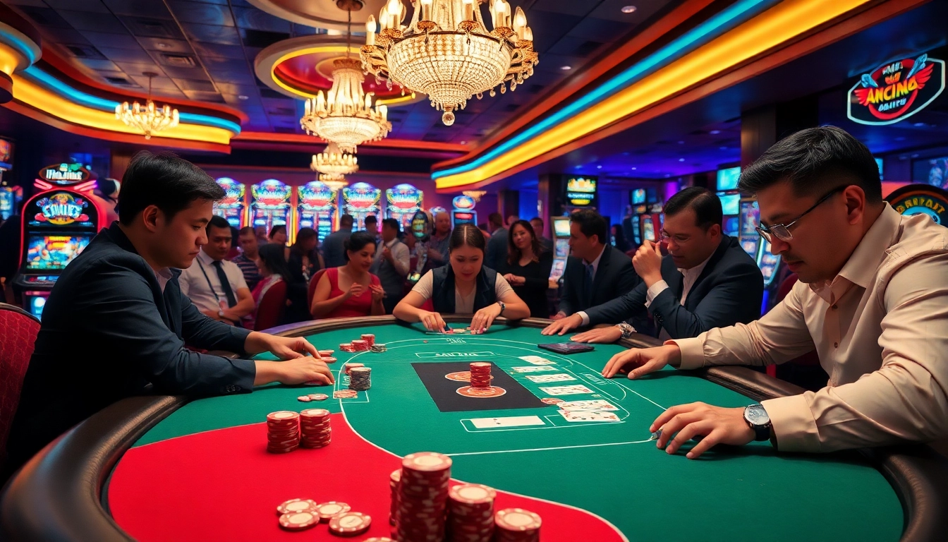 Experience the excitement of gambling at https://w188.today/ with a high-stakes poker game featuring vibrant chips and intense players.