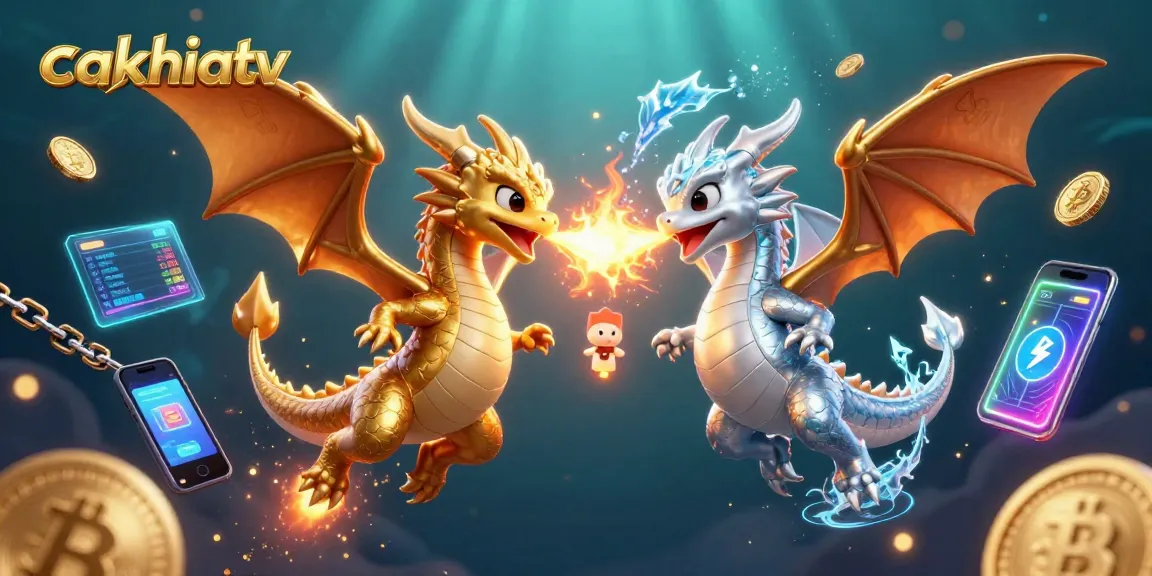 CakhiaTV showcases vibrant 3D dragons battling, complemented by crypto elements for a unique gambling experience.