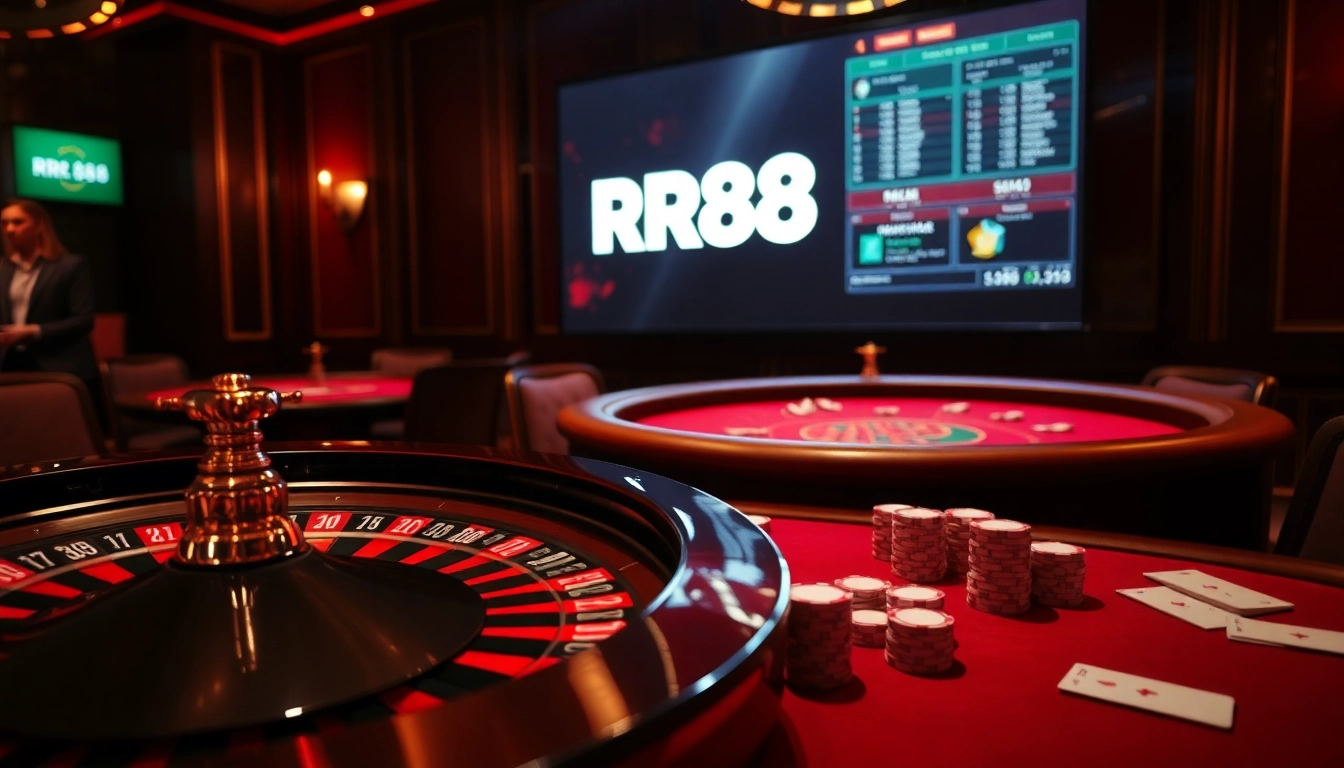 Players enjoying a thrilling casino experience at RR88 with roulette and poker action.