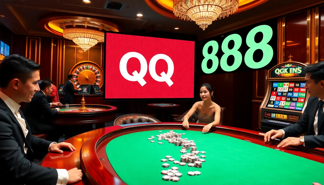 Experience thrilling casino action at QQ88 with poker tables and vivid slot machines.