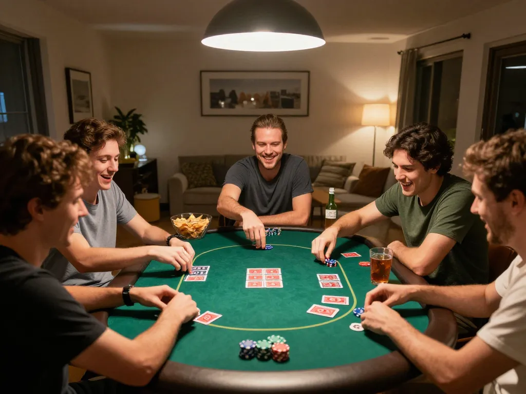 Players enjoying poker at home while engaging with the 4444WIN gaming experience in a cozy environment