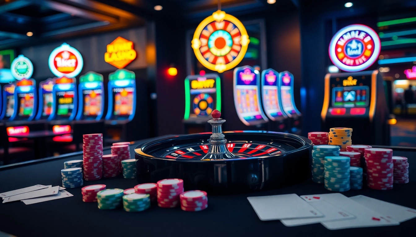 Experience thrilling gaming action at 8kbet with vibrant casino visuals of roulette, poker, and slots.