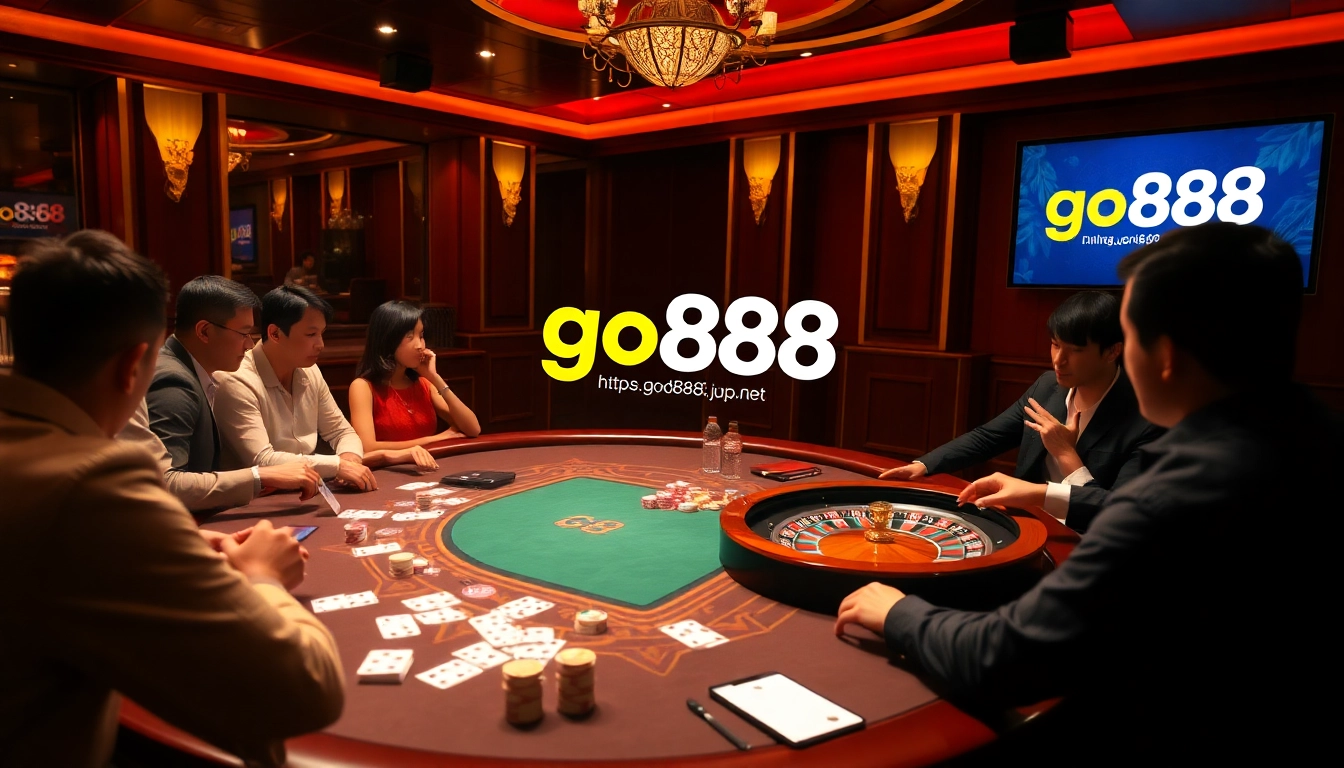 Engaging players at a poker table with the online gaming interface of https://go888.jp.net/ displayed on a screen.