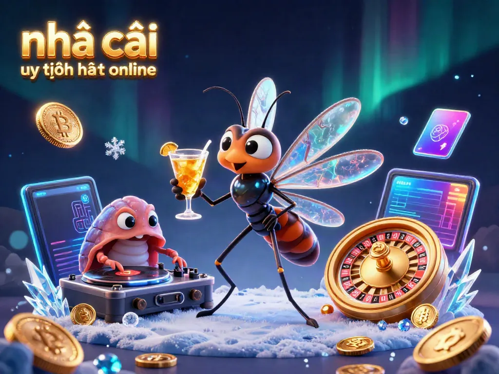 Engage with the nhà cái uy tín nhất online, featuring a unique 3D casino scene with crypto elements and interactive details.