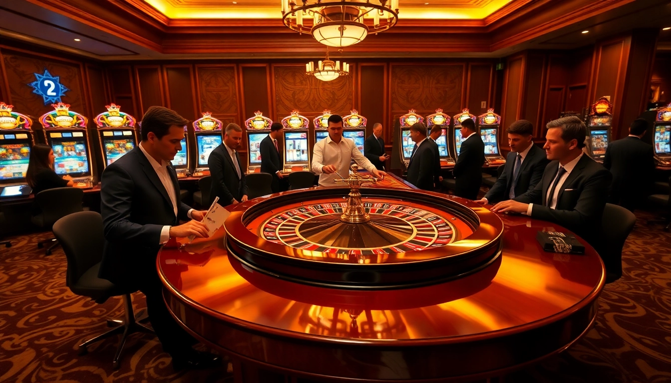 The vibrant casino scene featuring luxury gambling elements captures the excitement of betting at https://12bett.bot/ with roulette and elegantly dressed players.