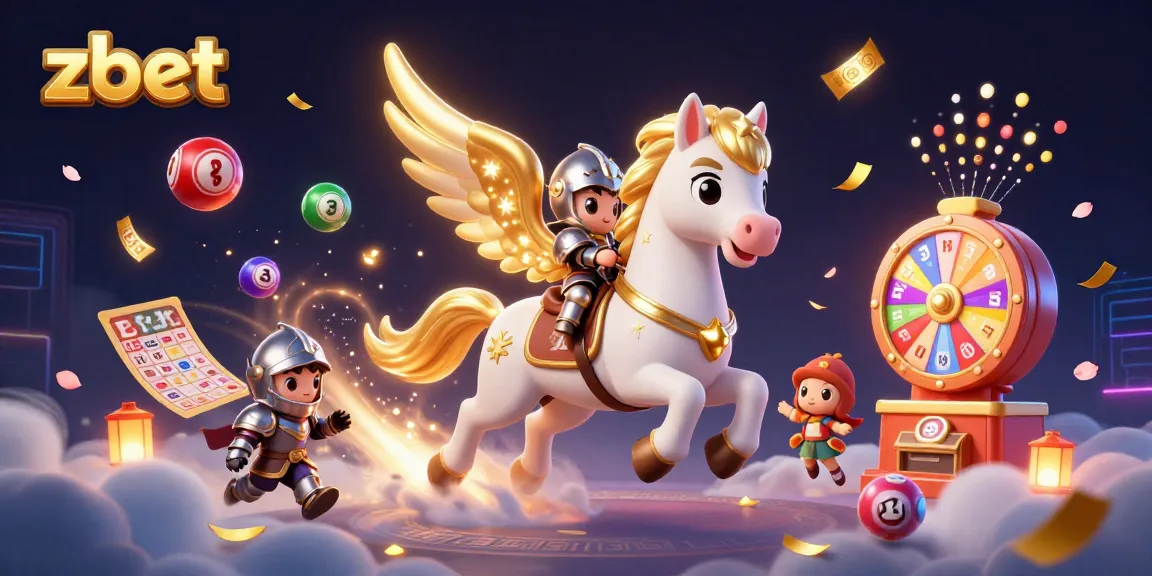 Zbet offers exciting lottery gameplay with vibrant visuals and dynamic elements in a 3D illustration.