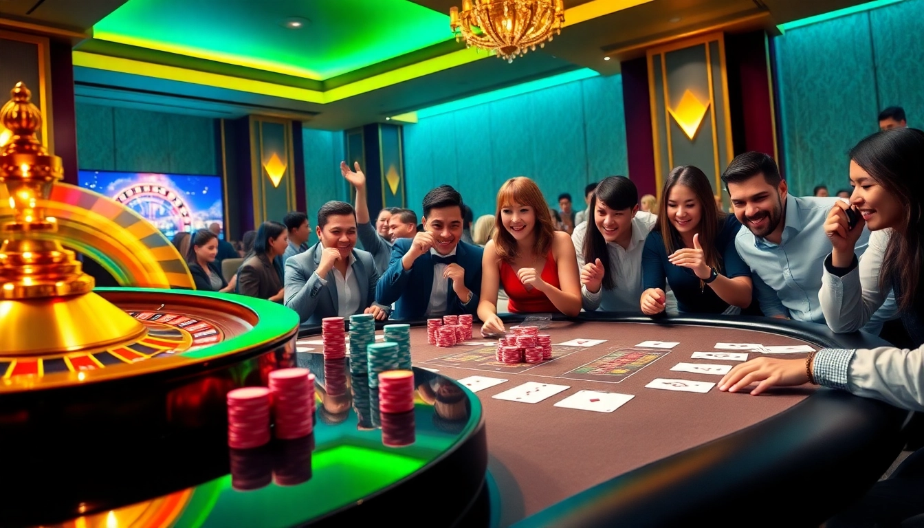 E2BET players celebrating wins at a vibrant online casino table, showcasing excitement.
