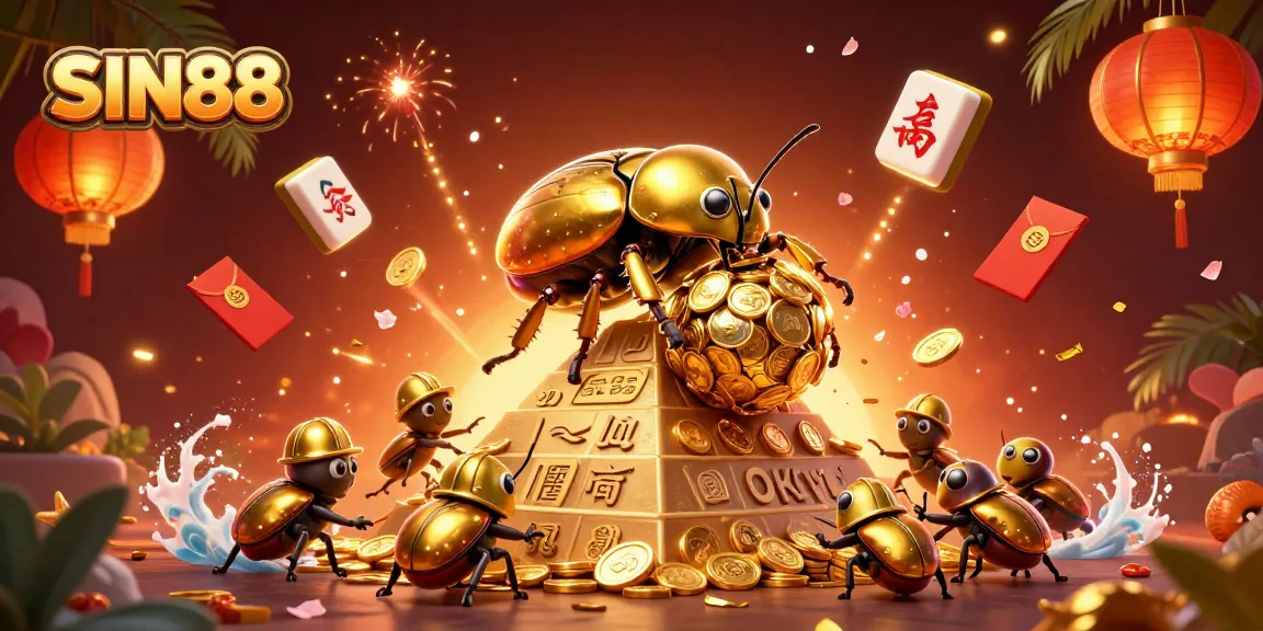 SIN88 engages bettors with dynamic casino elements and golden treasures in a vibrant 3D scene.
