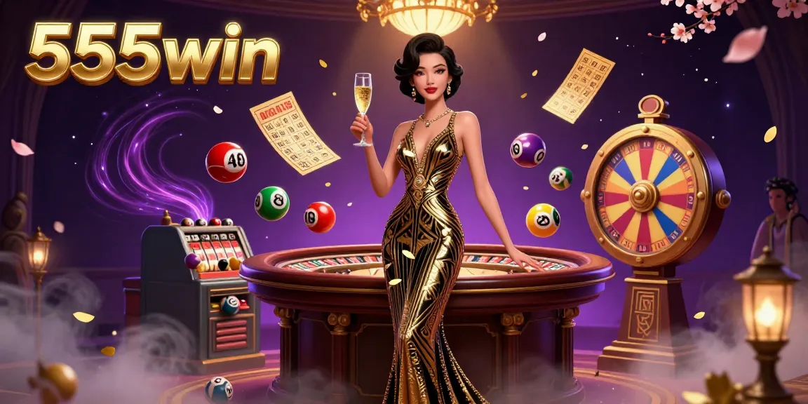 Experience the excitement of winning with 555win's dazzling casino scene filled with dynamic game elements.