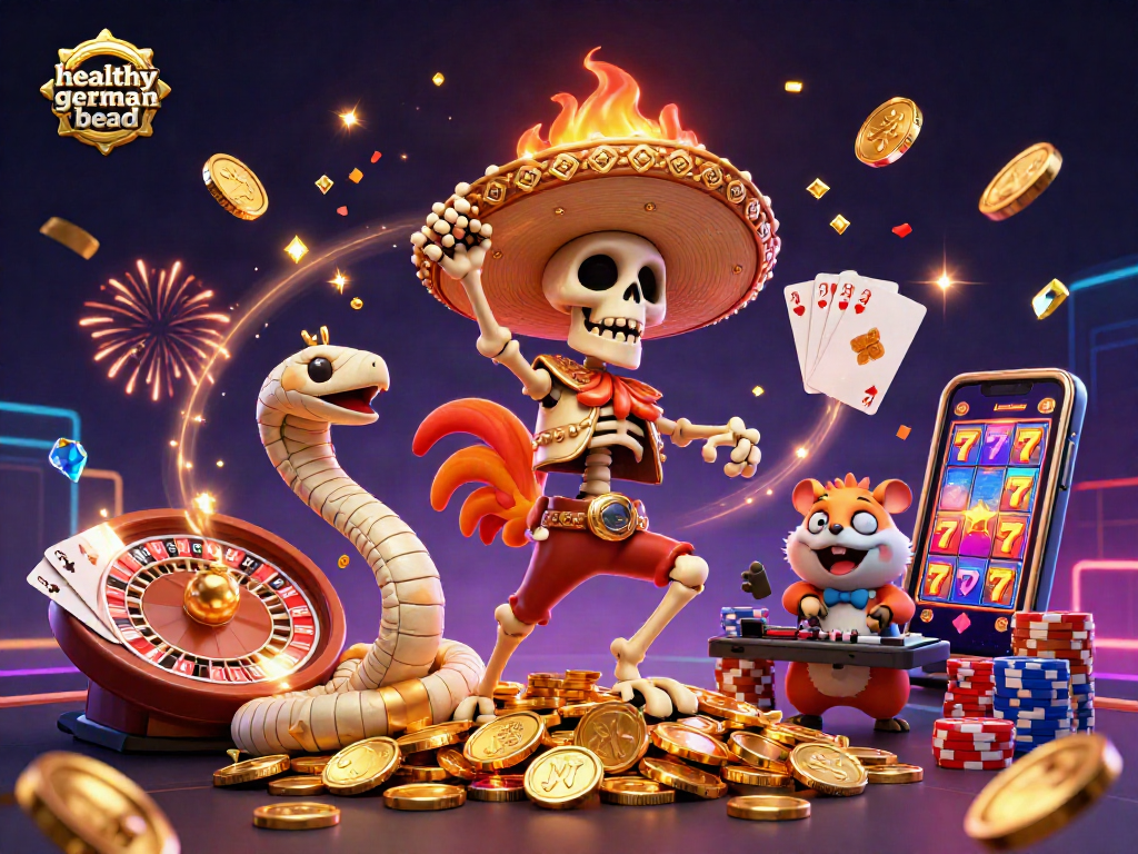Experience the thrill of healthygermanbread gaming with a vibrant 3D casino celebration scene.