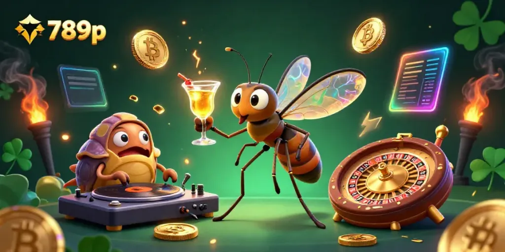 Join the fun at 789p casino, featuring an exciting casino mascot and vibrant crypto elements.