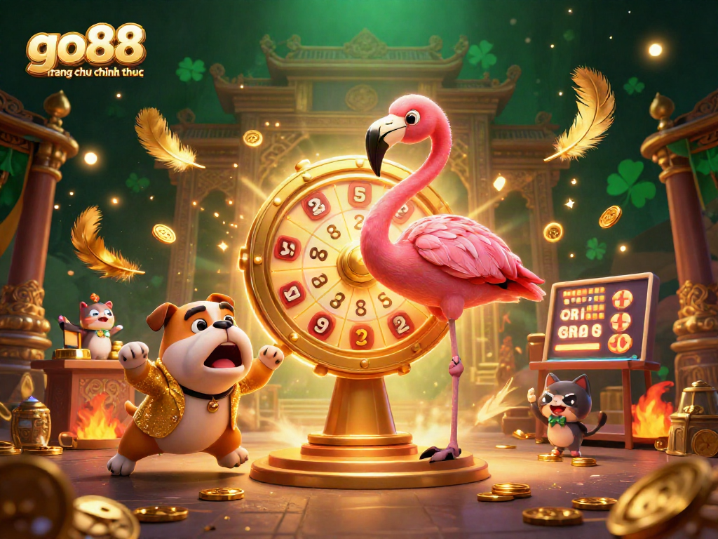 Exciting scene with go88 trang chu chinh thuc displayed, featuring a game show atmosphere with playful characters.