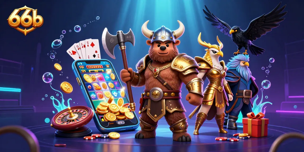 Spin exciting slot games with 66b, surrounded by cartoon Viking and Valkyrie characters.