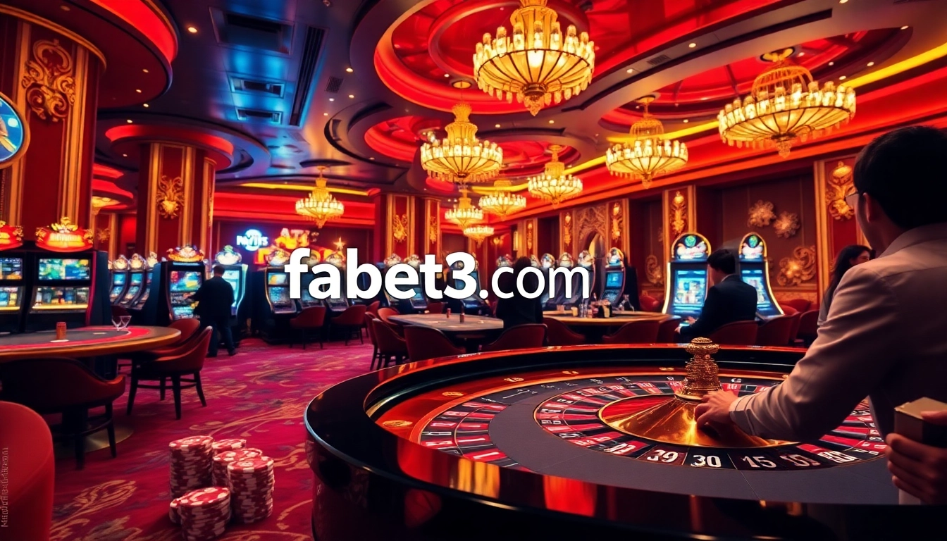 Engaging luxury casino scene with online gambling interface fabet3.com and dynamic gameplay action.