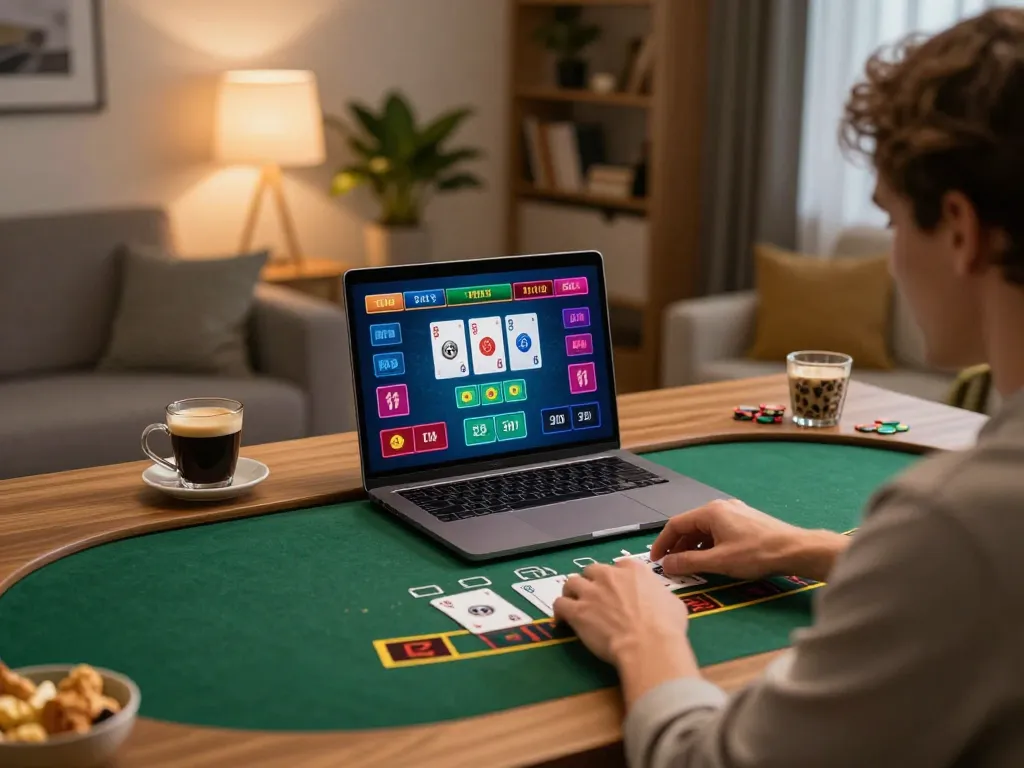 Player enjoying live dealer blackjack on cm88, showcasing a vibrant gaming atmosphere at home.