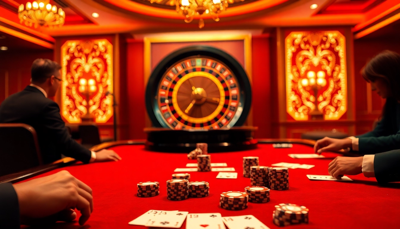 Players engaging in thrilling casino games at nk88, surrounded by luxurious decor and vibrant atmosphere.