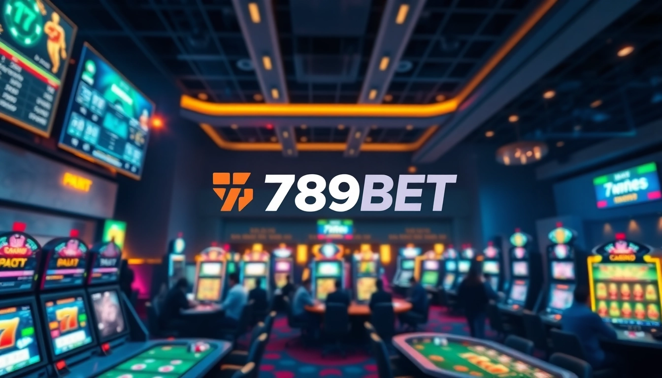 Dynamic online gambling experience with 789bet logo and excited players.