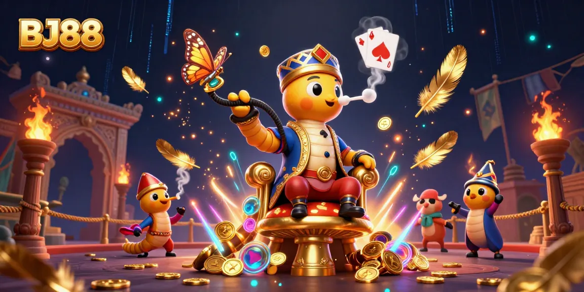 Experience the excitement of BJ88 with 3D illustrations of unique casino elements and a vibrant atmosphere.