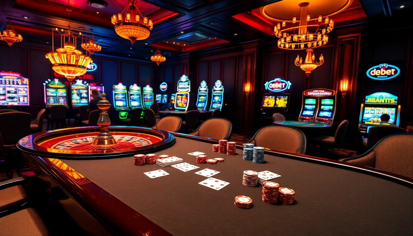 Players engaging in thrilling poker while exploring debet me services at a luxurious casino setting.