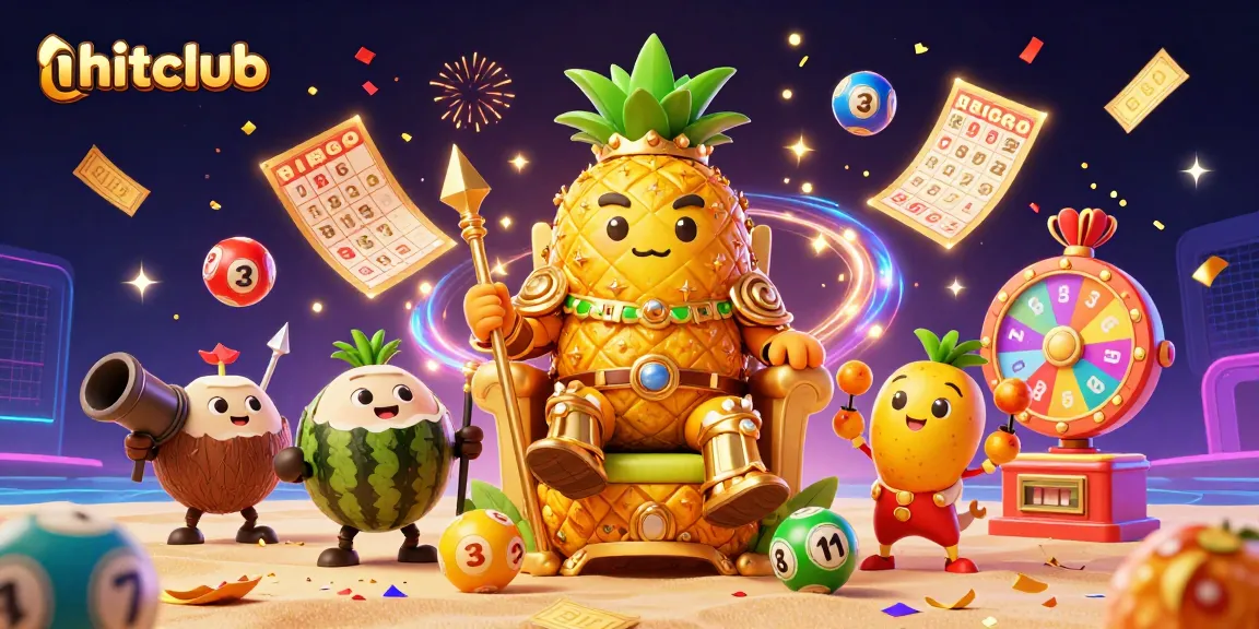 Experience hitclub's vibrant casino atmosphere with a golden pineapple king and lottery elements.