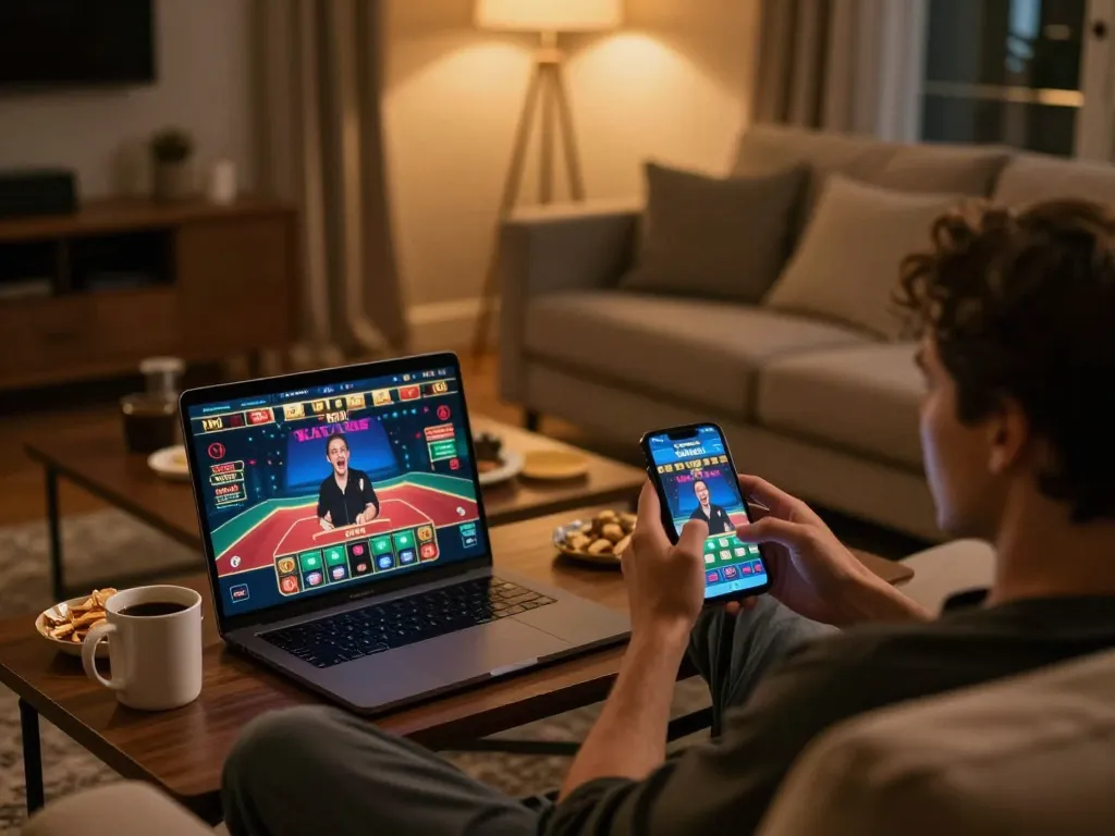 KAYA88 player engaging with casino app on smartphone for responsible gaming