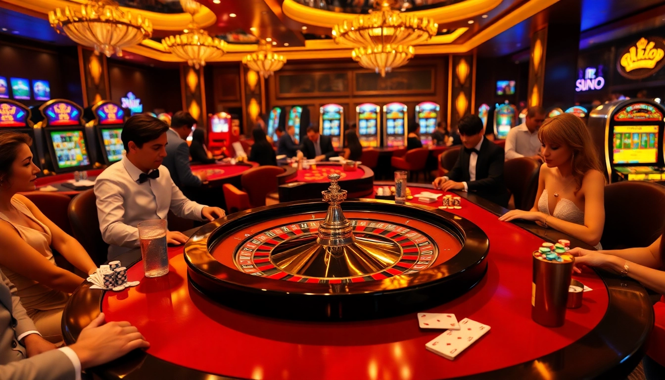 Players enjoying a luxurious casino experience at https://lsa.jp.net/ with vibrant poker chips and elegant roulette table.