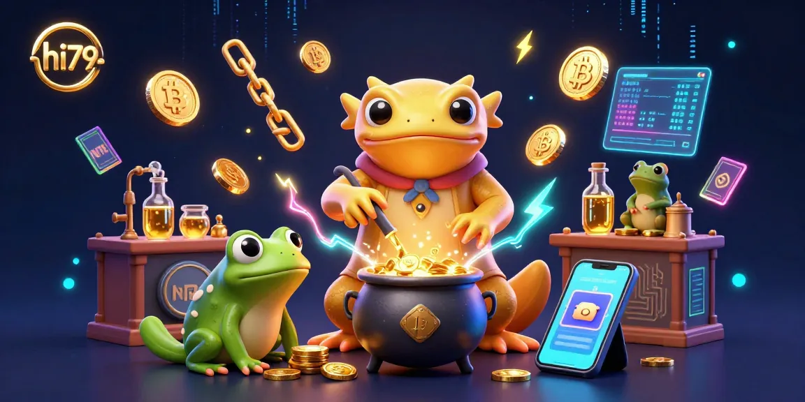 hi79 showcases a lively casino scene with a golden salamander alchemist crafting gold amidst Bitcoin and Ethereum coins.