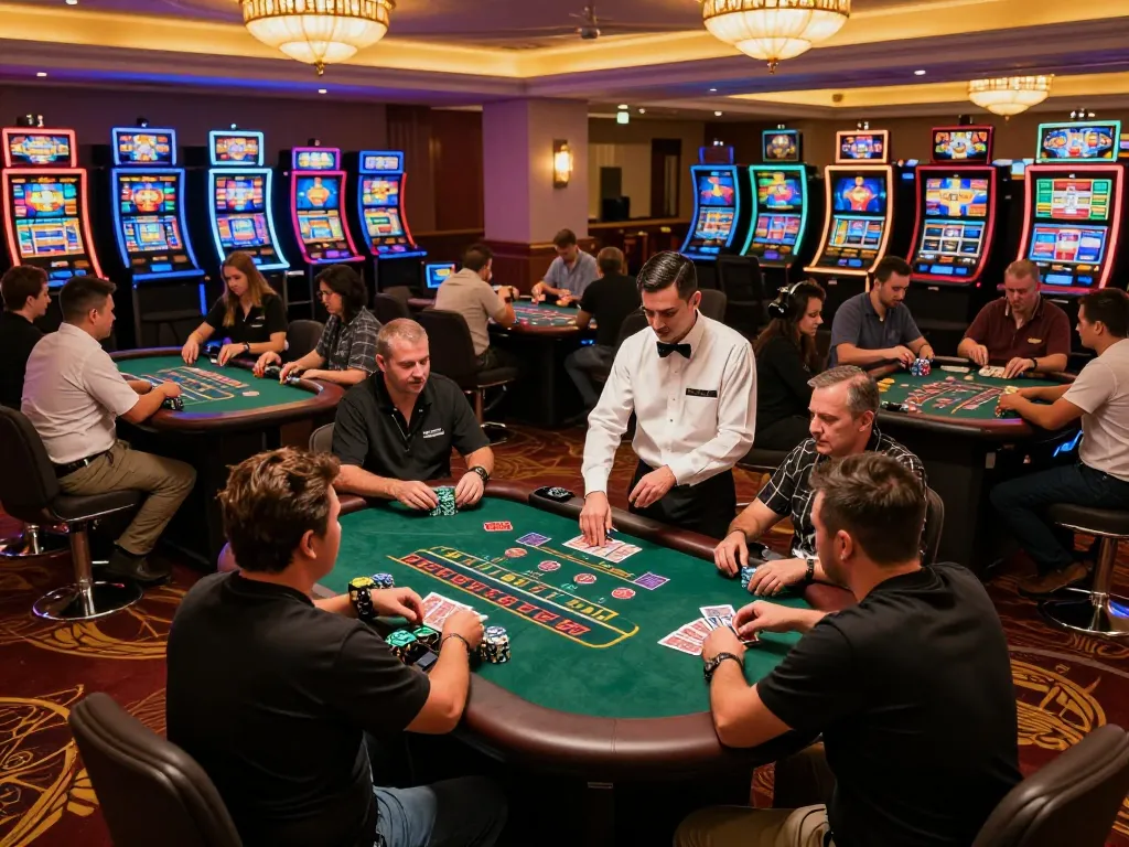 Players engaged in strategic bets at blackjack tables in a vibrant da88gg casino atmosphere.