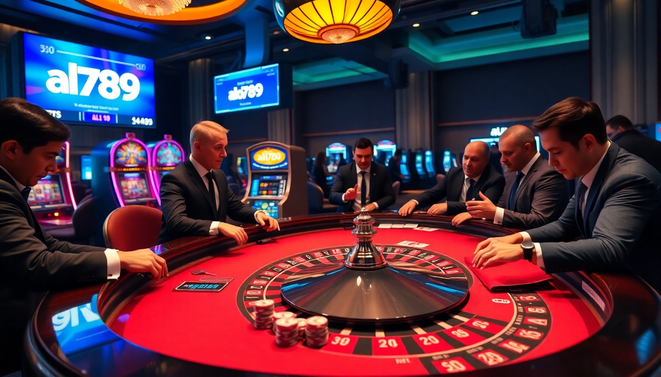 Players enjoying a thrilling game of roulette at alo789's luxurious casino.