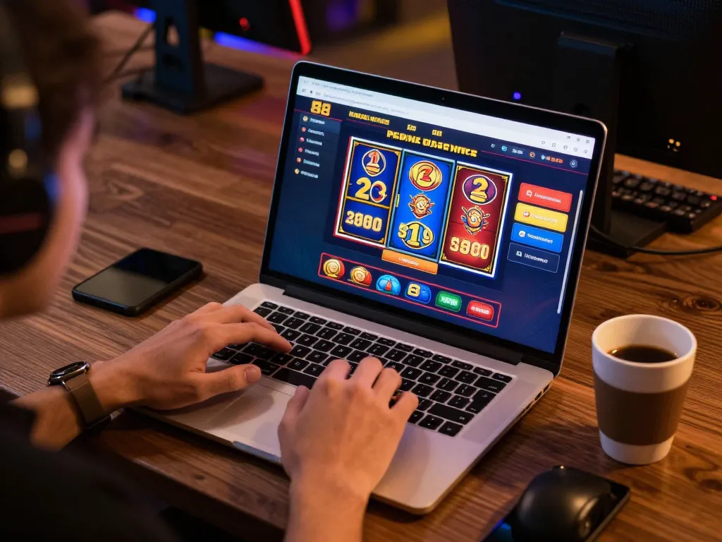 Player engaging with online casino games at open88, showcasing colorful slots and strategic gameplay.