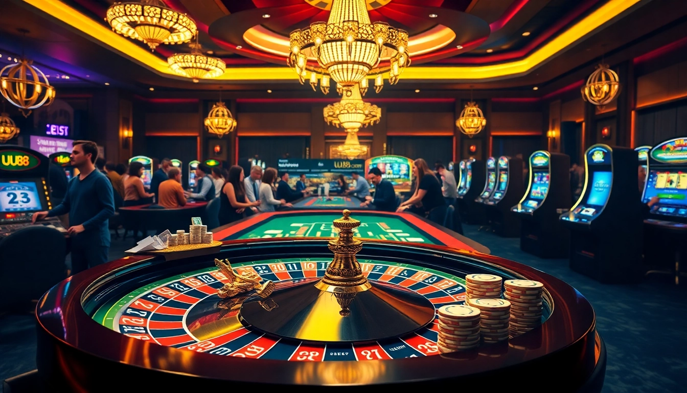 Experience the excitement at uu88 com with vibrant casino visuals showcasing poker and roulette.