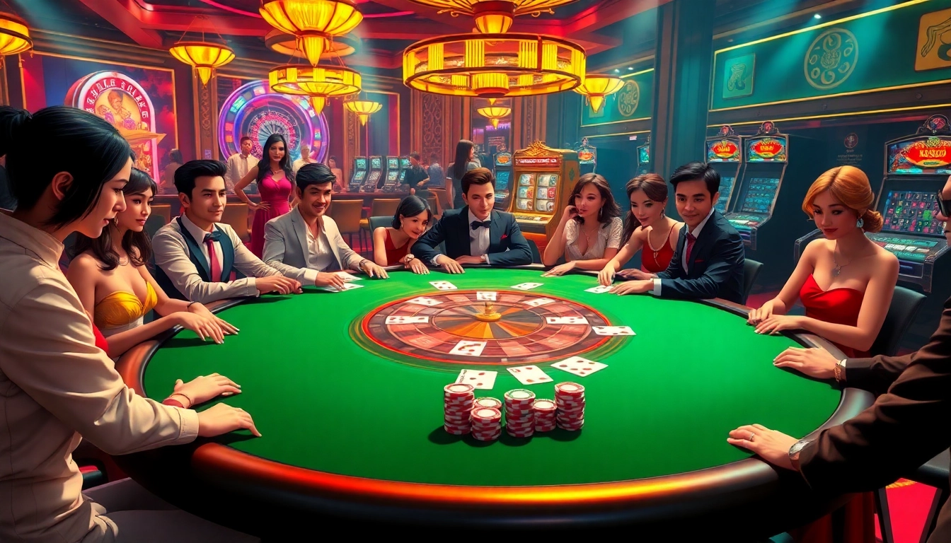 Engage in thrilling gameplay at an animated poker table featuring hoat hinh kungfu characters and vibrant casino elements.
