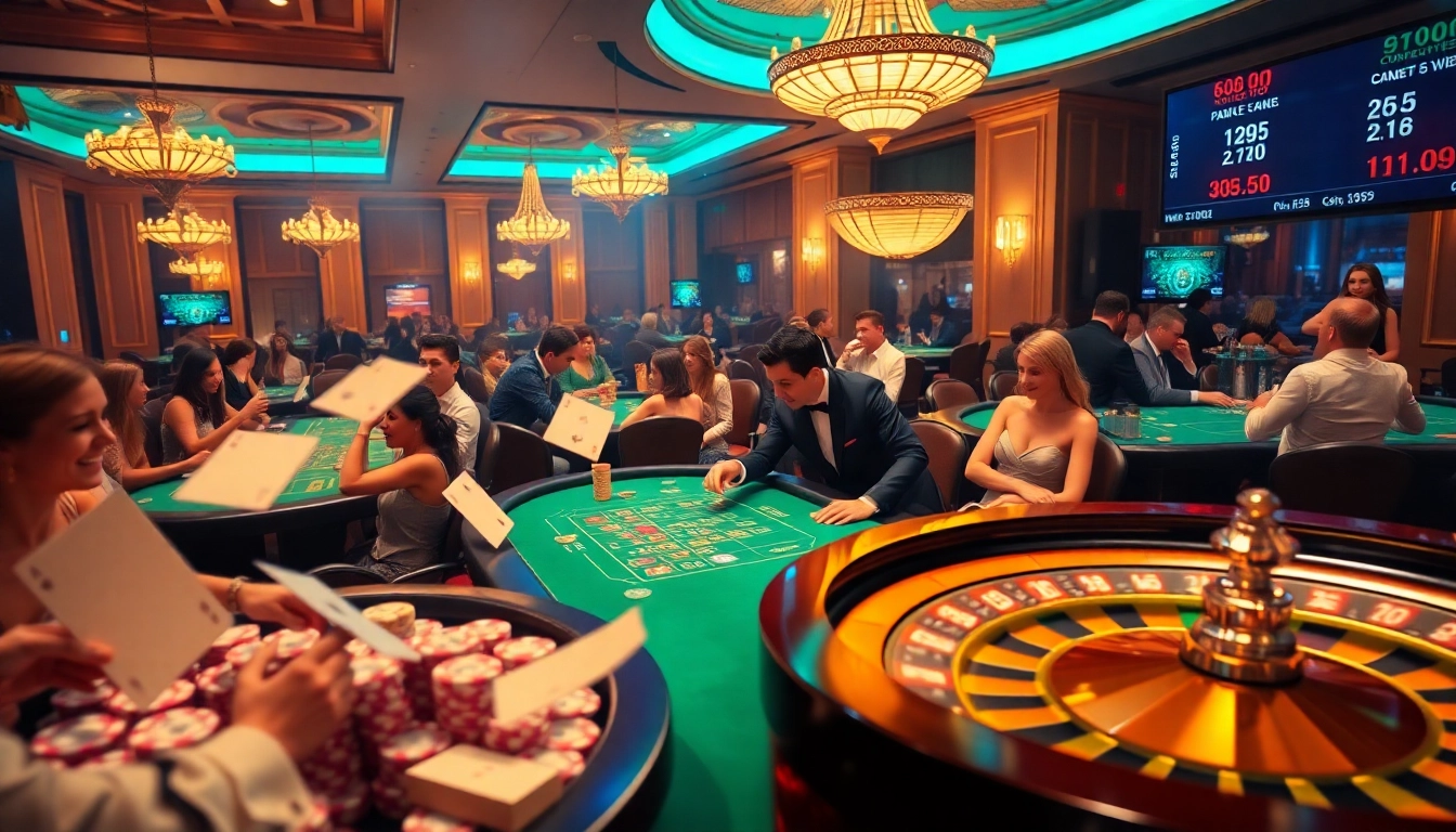 Excited players gambling at a luxurious casino table while betting at tabet.